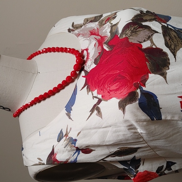 Frock Shop Party Dress Vintage Style Cream Red Roses Size L - Picture 10 of 16